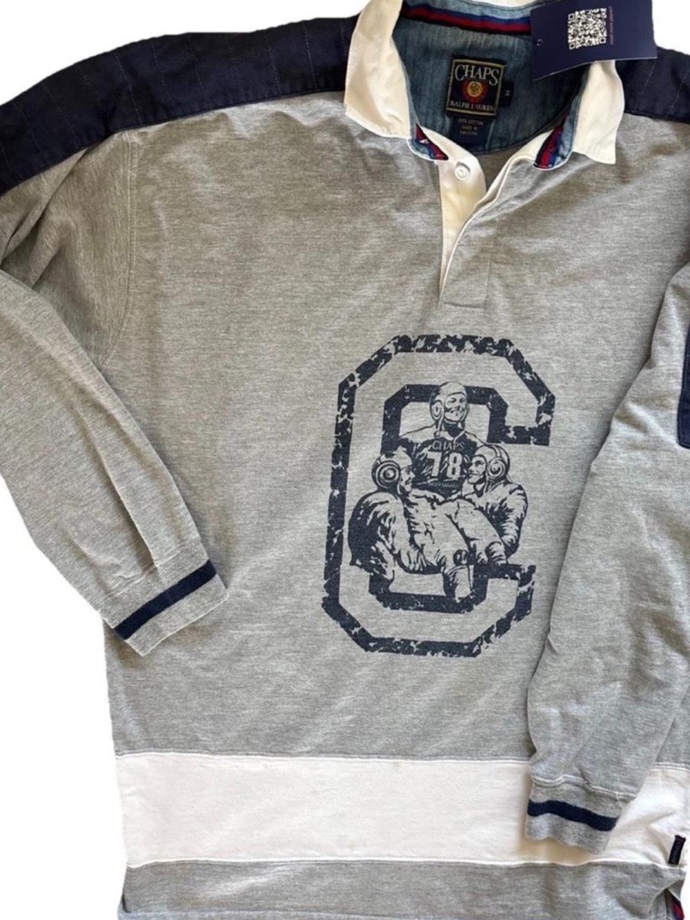 VTG CHAPS Ralph Lauren LAUNCH Rugby Shirt  RARE Collegiate 78 Football Graphic M